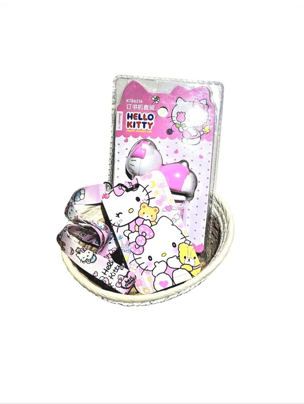 Hello Kitty Stationary Set Mini Stapler & ID Badge Holder/Matching Lanyard NEW